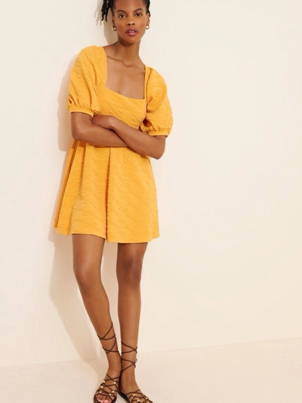 Free People ‘Violet’ Textured Mini Dress in Golden Yellow / Orange Size Small